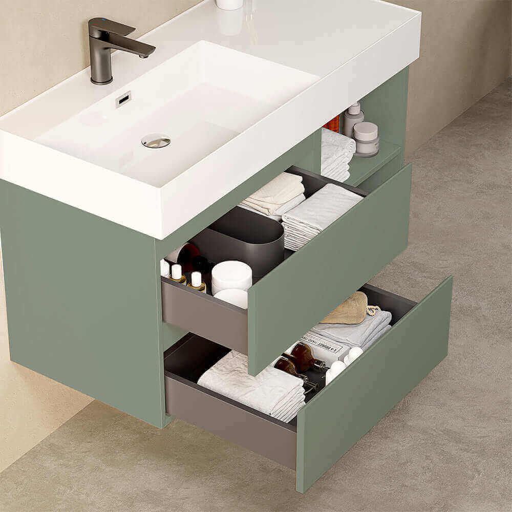 Mobile bagno sospeso 100 cm Verde Salvia Lavabo a Sinistra in Resina Specchio Quadro - Fiji Paint Plus
