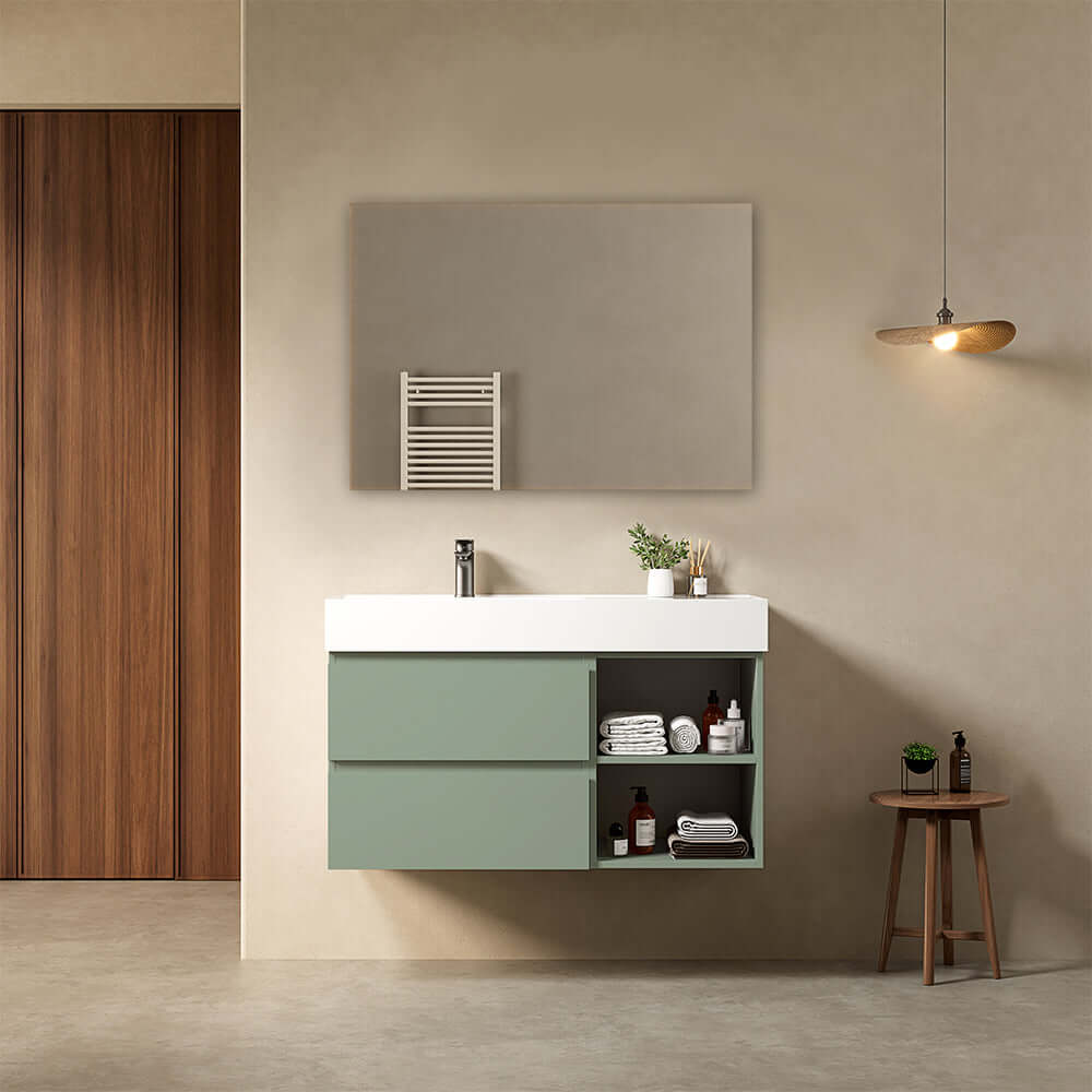 Mobile bagno sospeso 100 cm Verde Salvia Lavabo a Sinistra in Resina Specchio Quadro - Fiji Paint Plus