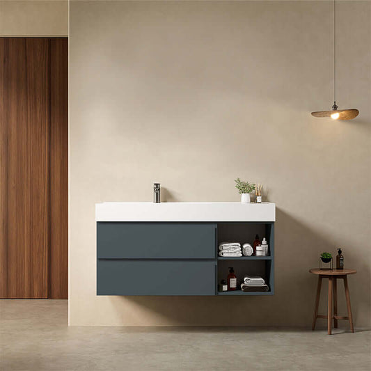 Mobile bagno sospeso 120 cm Blu Mare Lavabo a Sinistra in Resina Senza Specchio - Fiji Paint Plus