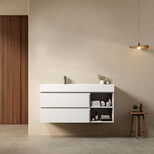 Mobile bagno sospeso 120 cm Bianco Lavabo a Sinistra in Resina Senza Specchio - Fiji Paint Plus