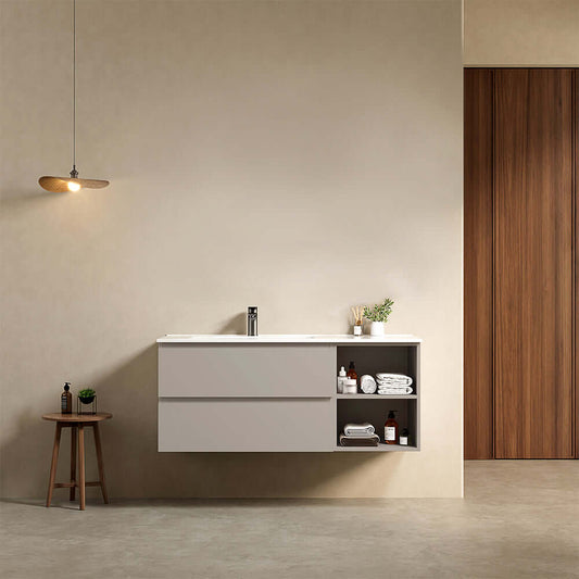Mobile bagno sospeso 120 cm Grigio Cenere Lavabo a Sinistra in Ceramica Senza Specchio - Fiji Paint Plus