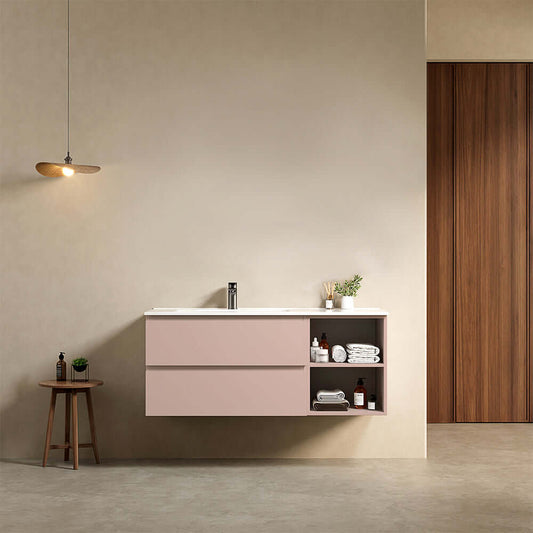 Mobile bagno sospeso 120 cm Rosa Retro Lavabo a Sinistra in Ceramica Senza Specchio - Fiji Paint Plus