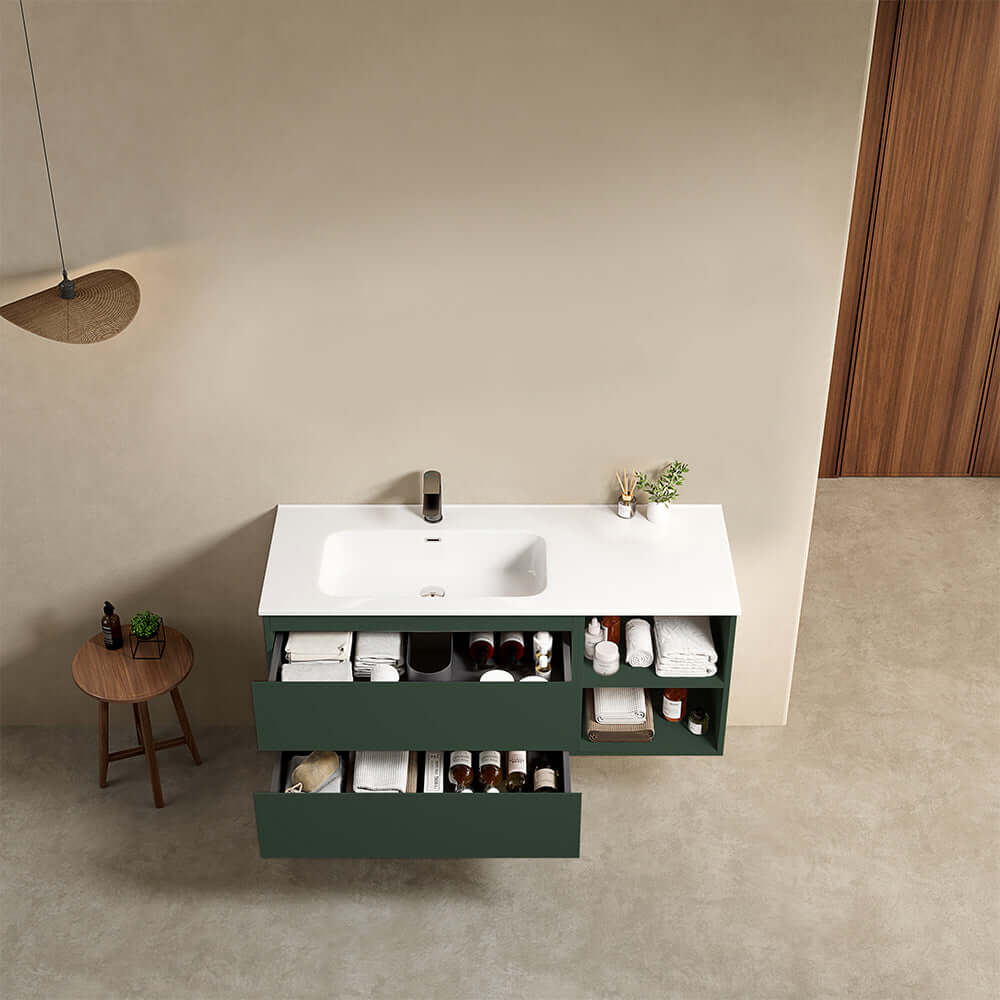 Mobile bagno sospeso 120 cm Verde Comodoro Lavabo a Sinistra in Ceramica Senza Specchio - Fiji Paint Plus