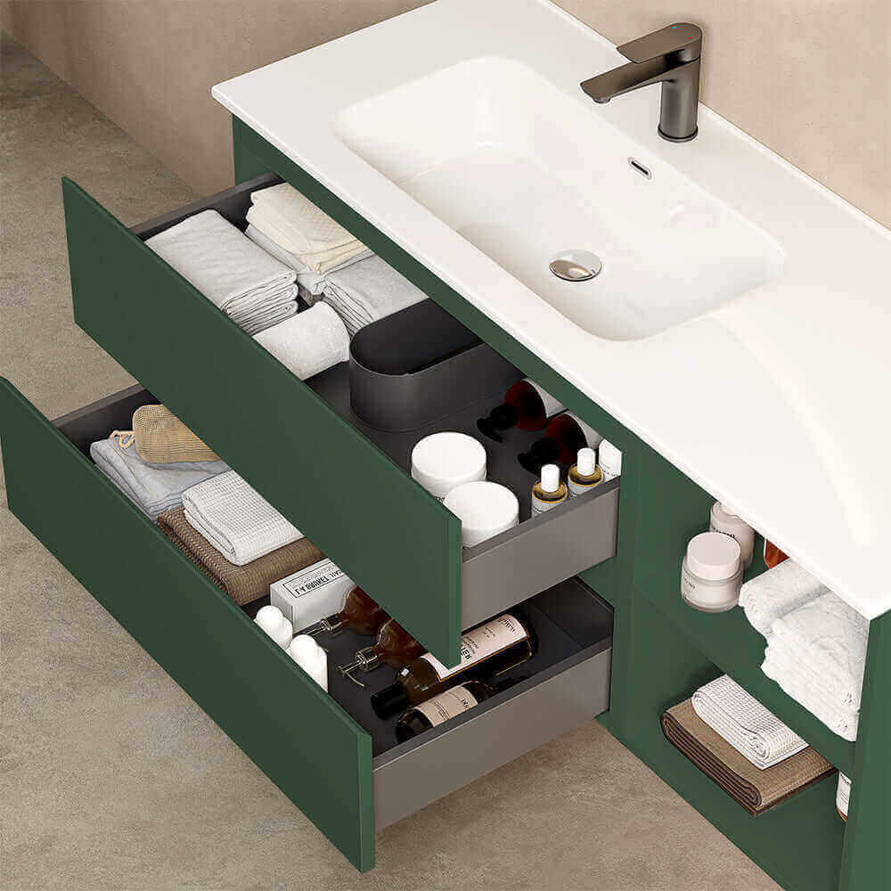 Mobile bagno sospeso 120 cm Verde Comodoro Lavabo a Sinistra in Ceramica Senza Specchio - Fiji Paint Plus