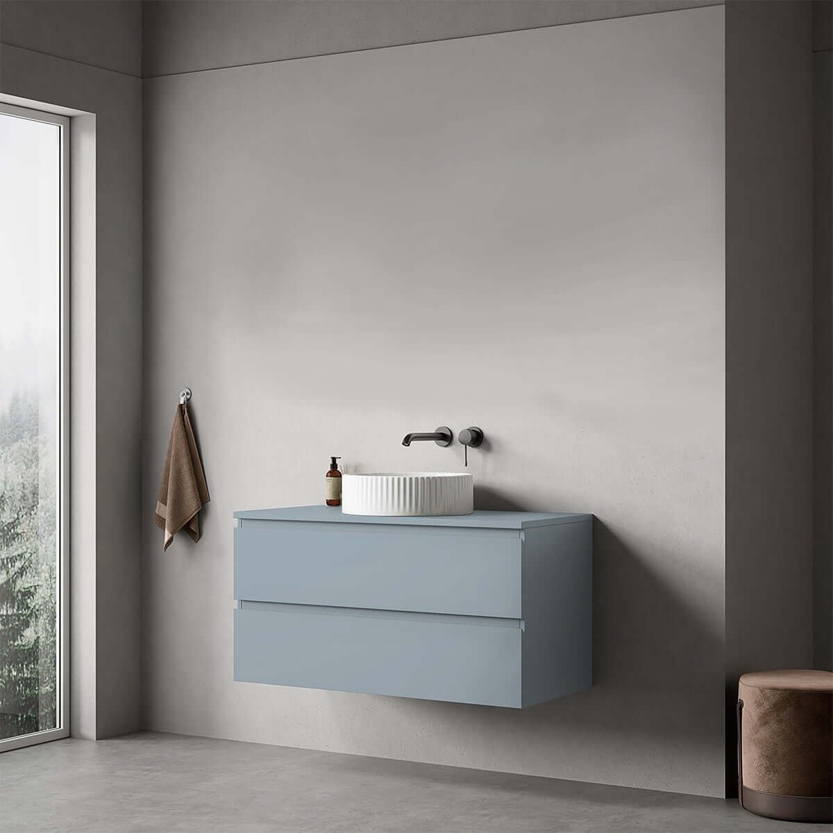 Mobile bagno sospeso 100 cm Blu Avio per Lavabo d'appoggio Senza Specchio - Fiji Paint