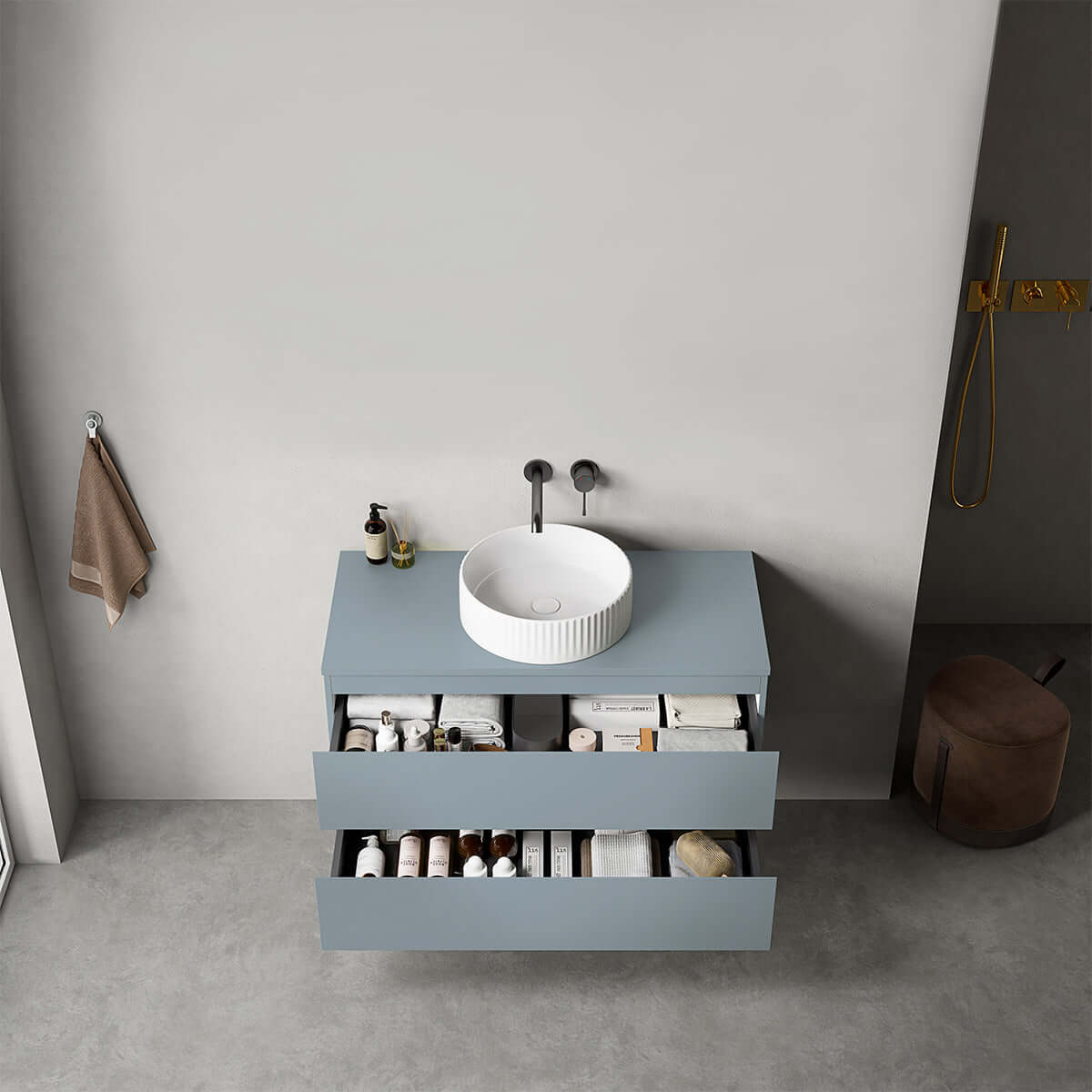 Mobile bagno sospeso 100 cm Blu Avio per Lavabo d'appoggio Senza Specchio - Fiji Paint