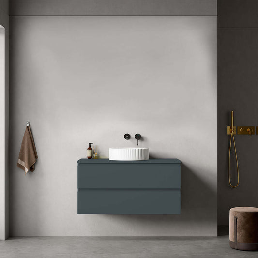 Mobile bagno sospeso Fiji Blu Mare con lavabo d'appoggio in design moderno e raffinato.