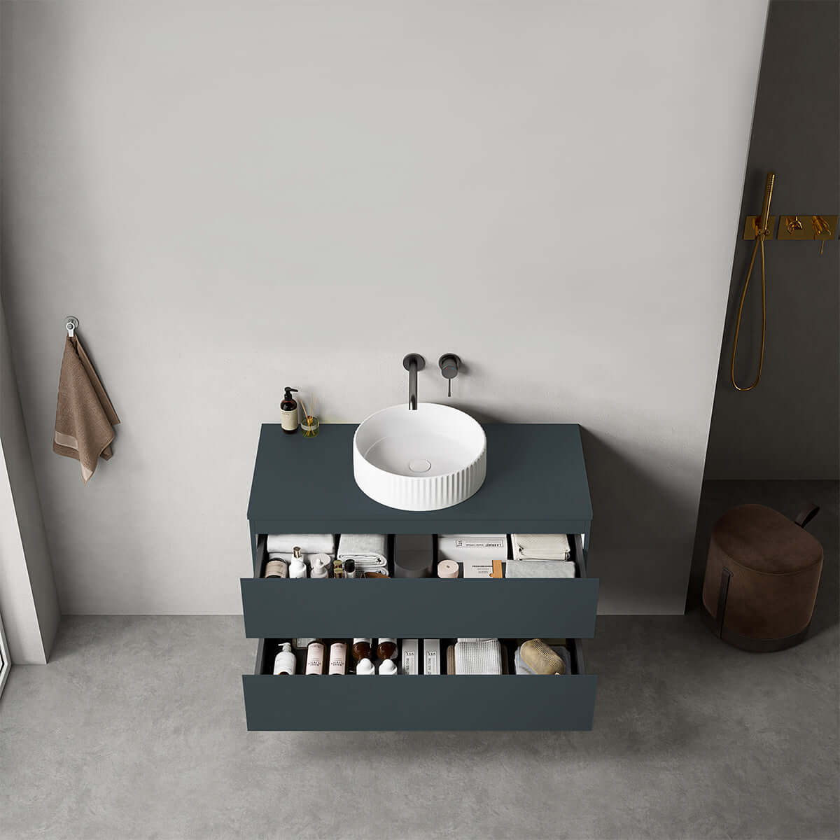 Mobile bagno sospeso 100 cm Blu Mare per Lavabo d'appoggio Senza Specchio - Fiji Paint