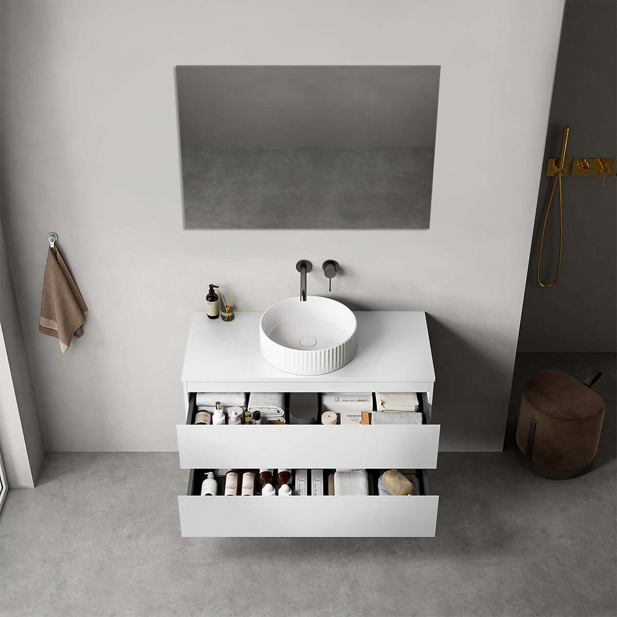 Mobile bagno sospeso 100 cm Bianco Opaco per Lavabo d'appoggio Specchio Quadro - Fiji Paint