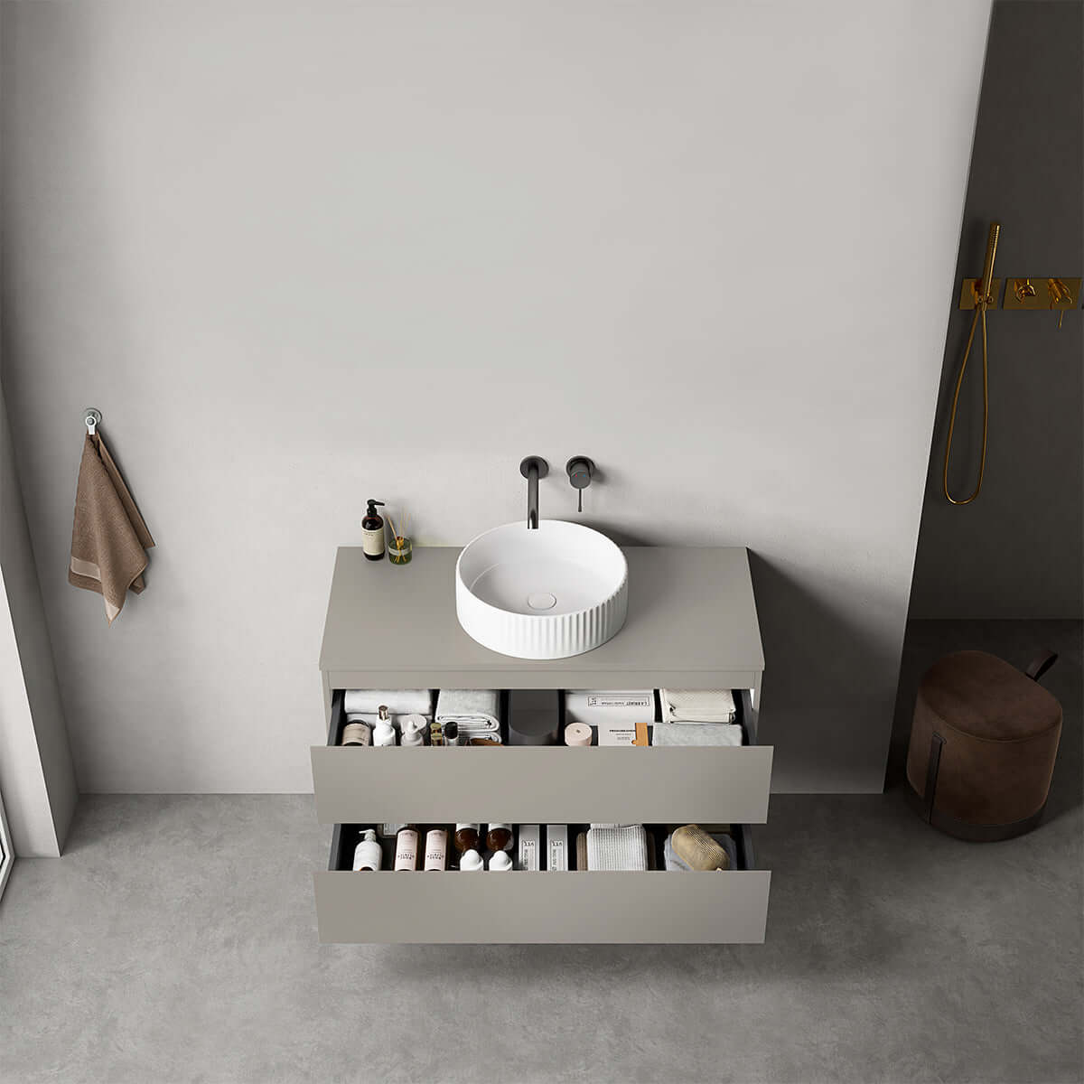 Mobile bagno sospeso 100 cm Grigio Cenere per Lavabo d'appoggio Senza Specchio - Fiji Paint