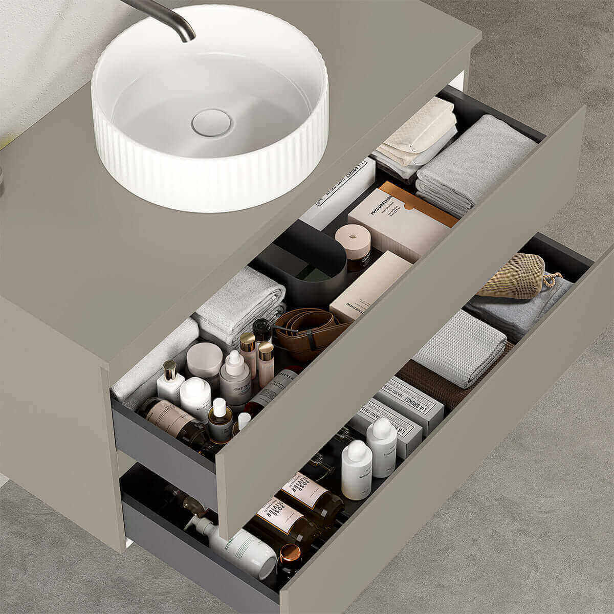 Mobile bagno sospeso 100 cm Grigio Cenere per Lavabo d'appoggio Senza Specchio - Fiji Paint
