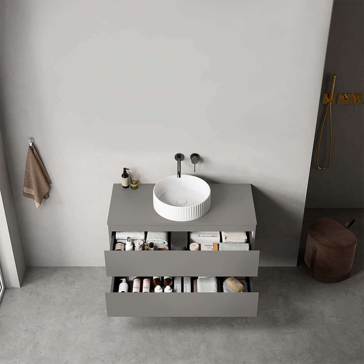 Mobile bagno sospeso 100 cm Grigio Londra per Lavabo d'appoggio Senza Specchio - Fiji Paint