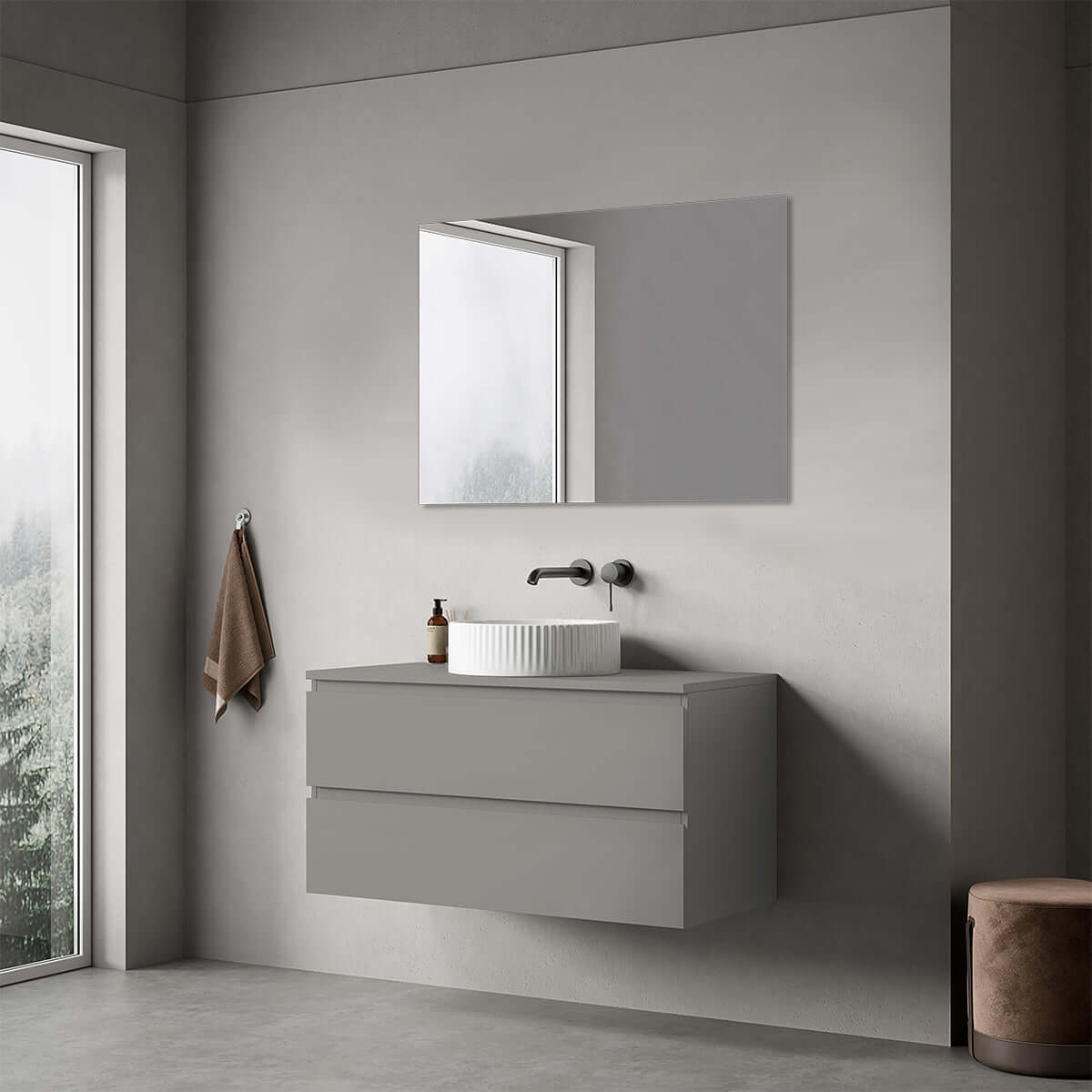 Mobile bagno sospeso 100 cm Grigio Londra per Lavabo d'appoggio Specchio Quadro - Fiji Paint