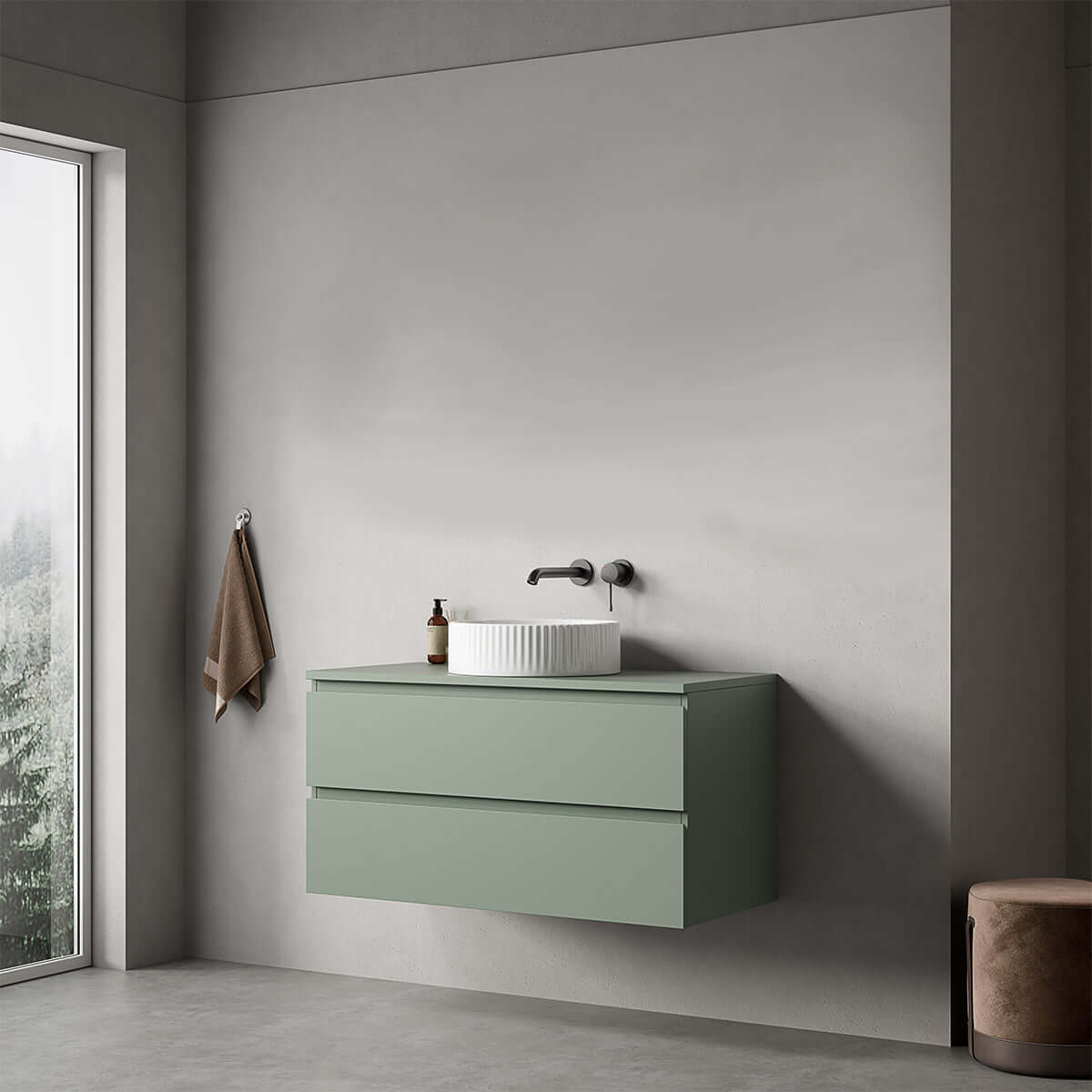 Mobile bagno sospeso 100 cm Verde Salvia per Lavabo d'appoggio Senza Specchio - Fiji Paint