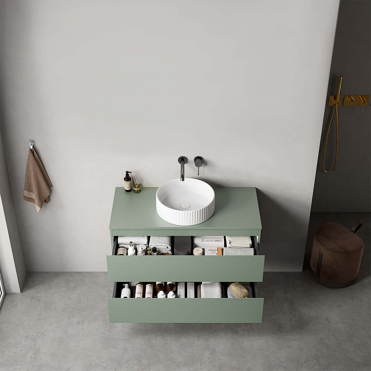 Mobile bagno sospeso 100 cm Verde Salvia per Lavabo d'appoggio Senza Specchio - Fiji Paint