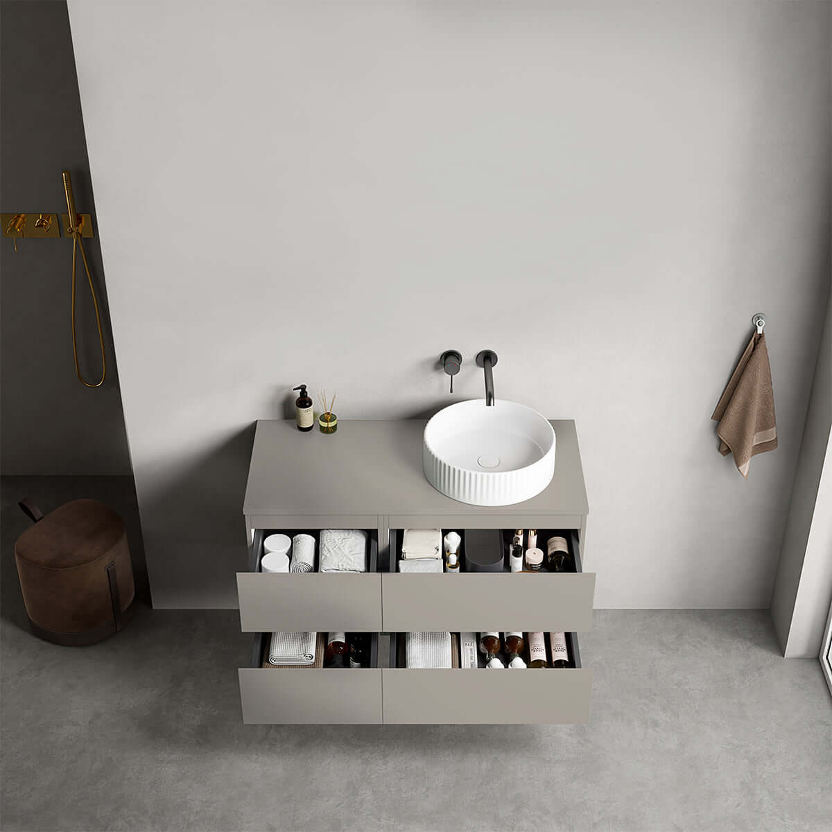 Mobile bagno sospeso reversibile 100 cm Grigio Cenere per Lavabo d'appoggio Senza Specchio - Fiji Paint