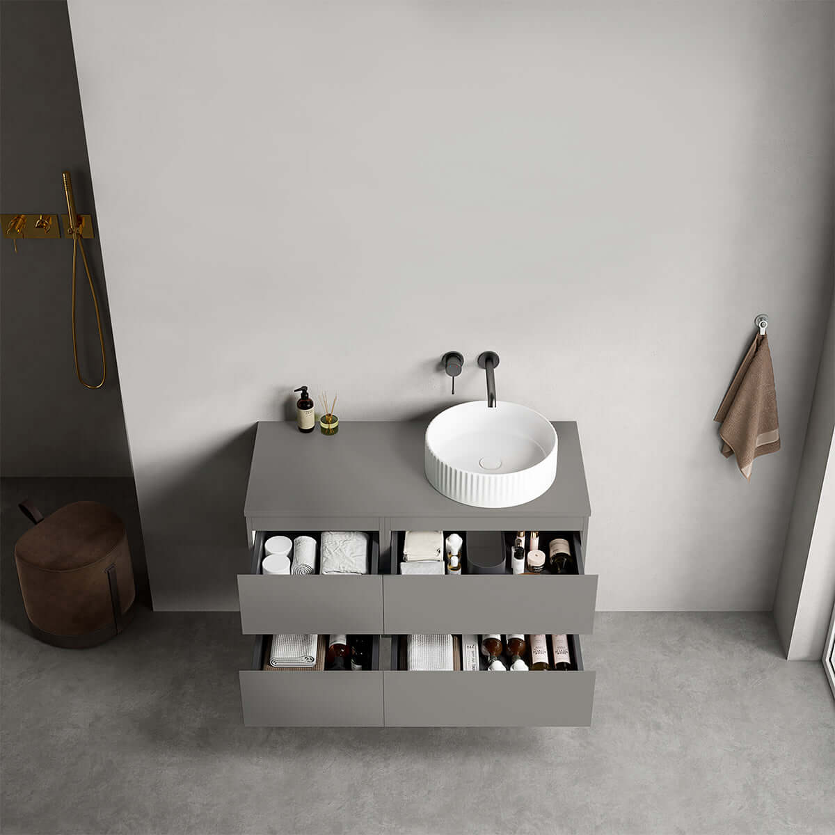 Mobile bagno sospeso reversibile 100 cm Grigio Londra per Lavabo d'appoggio Senza Specchio - Fiji Paint