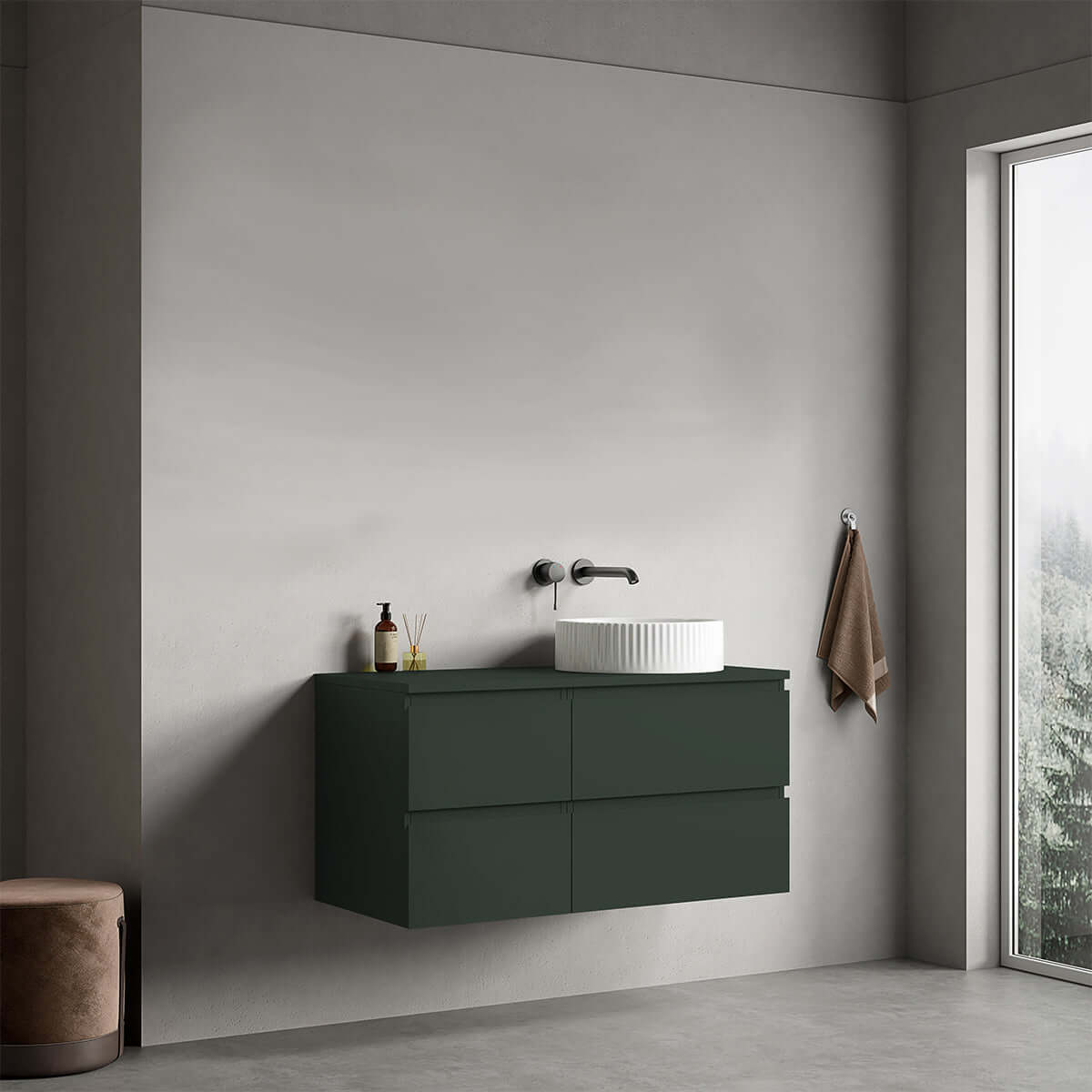 Mobile bagno sospeso reversibile 100 cm Verde Comodoro per Lavabo d'appoggio Senza Specchio - Fiji Paint