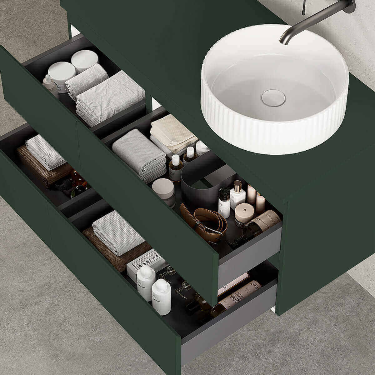Mobile bagno sospeso reversibile 100 cm Verde Comodoro per Lavabo d'appoggio Senza Specchio - Fiji Paint