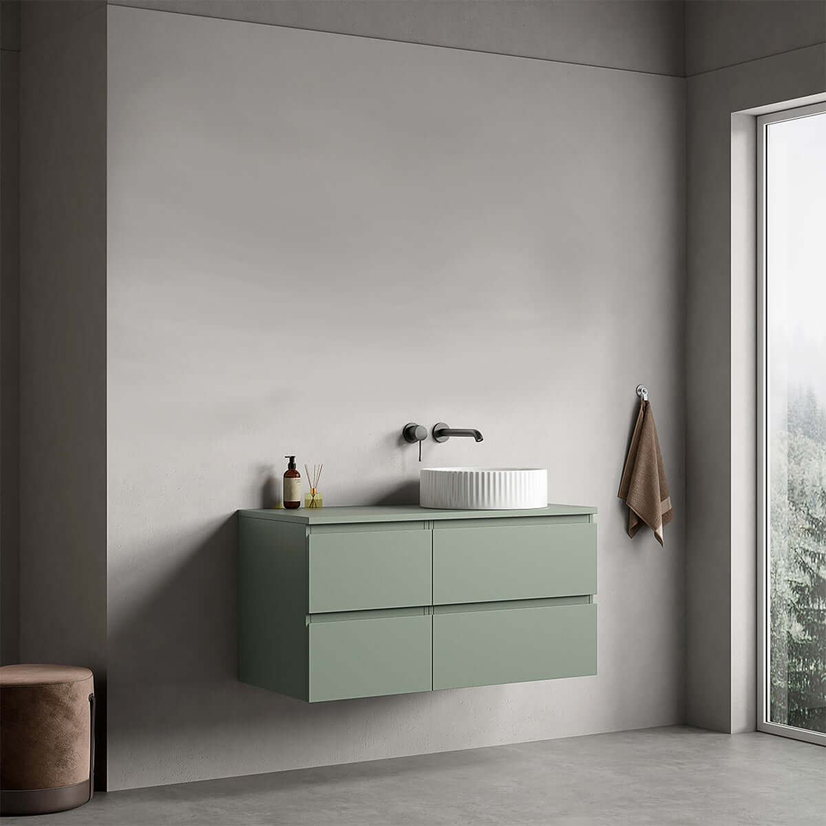 Mobile bagno sospeso reversibile 100 cm Verde Salvia per Lavabo d'appoggio Senza Specchio - Fiji Paint