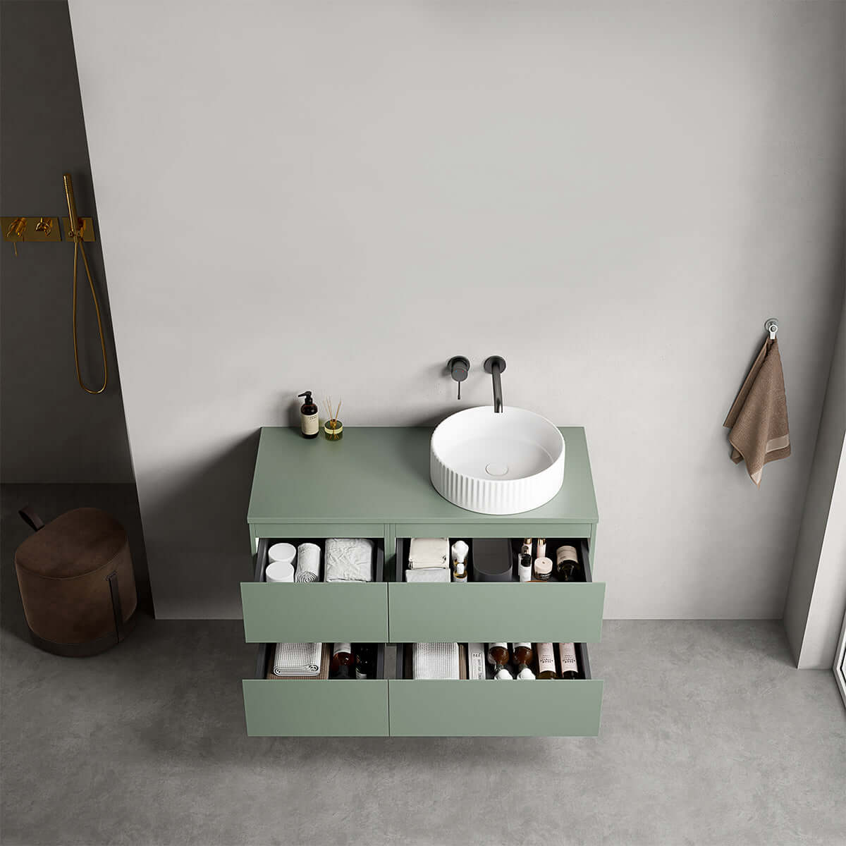 Mobile bagno sospeso reversibile 100 cm Verde Salvia per Lavabo d'appoggio Senza Specchio - Fiji Paint