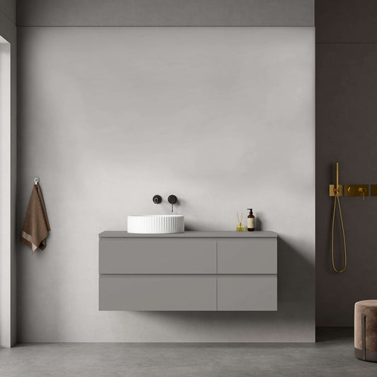 Mobile bagno sospeso grigio Londra con lavabo d'appoggio in design moderno e funzionale