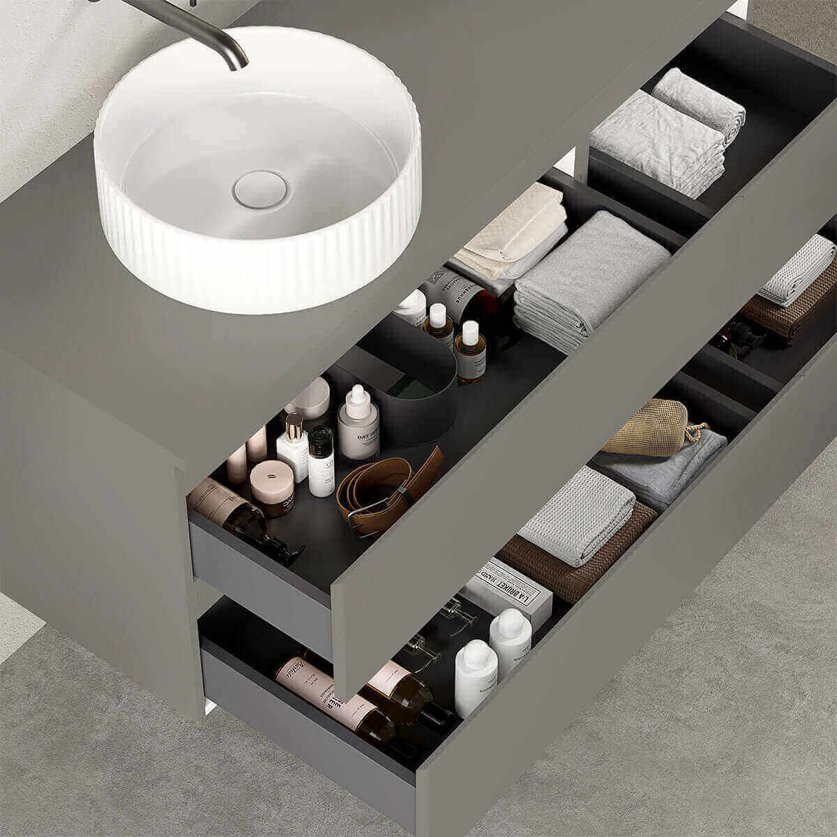 Mobile bagno sospeso reversibile 120 cm Grigio Londra per Lavabo d'appoggio Senza Specchio - Fiji Paint