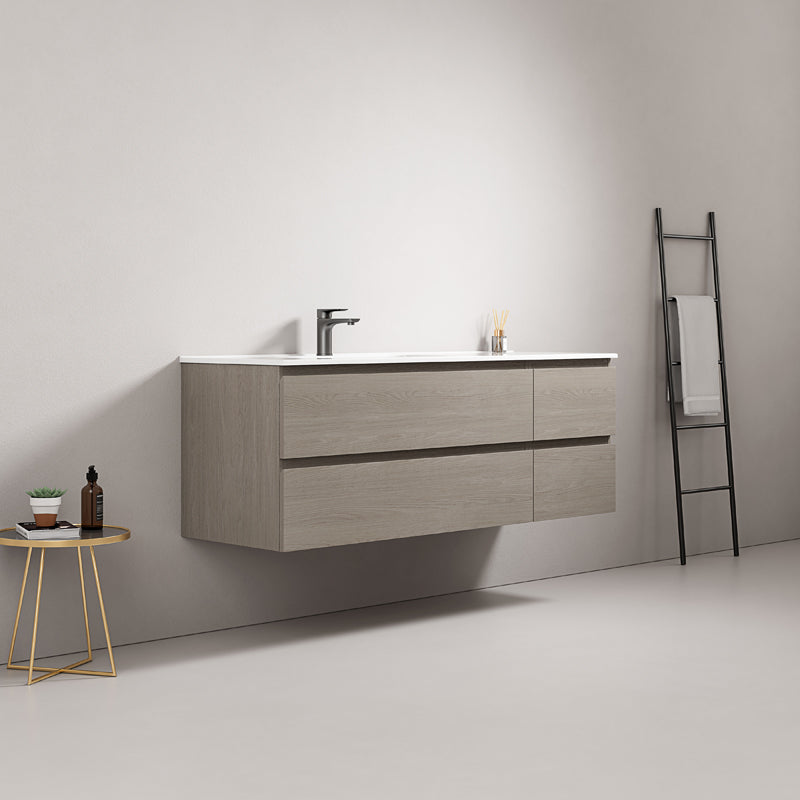 Mobile bagno sospeso 140 cm Beige Lavabo a Sinistra in Resina Senza Specchio - Fiji Wood