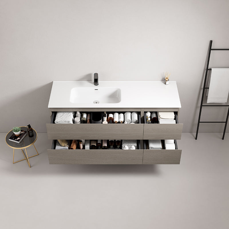 Mobile bagno sospeso 140 cm Beige Lavabo a Sinistra in Resina Senza Specchio - Fiji Wood