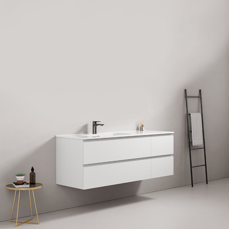 Mobile bagno sospeso 140 cm Bianco Lavabo a Sinistra in Resina Senza Specchio - Fiji Wood