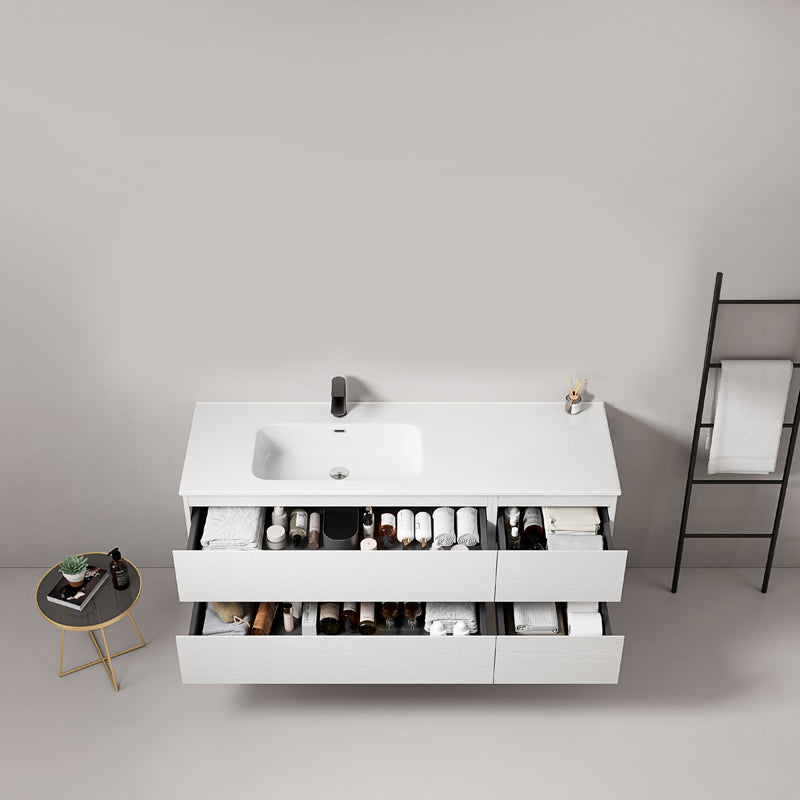 Mobile bagno sospeso 140 cm Bianco Lavabo a Sinistra in Resina Senza Specchio - Fiji Wood