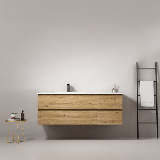 Mobile bagno sospeso 140 cm Bruno Medio Lavabo a Sinistra in Resina Senza Specchio - Fiji Wood