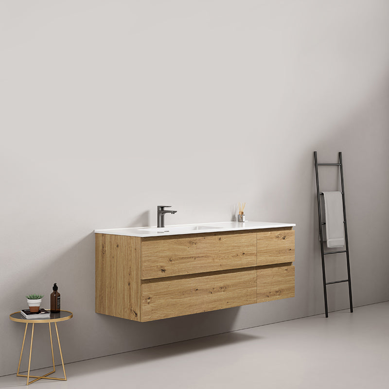 Mobile bagno sospeso 140 cm Bruno Medio Lavabo a Sinistra in Resina Senza Specchio - Fiji Wood