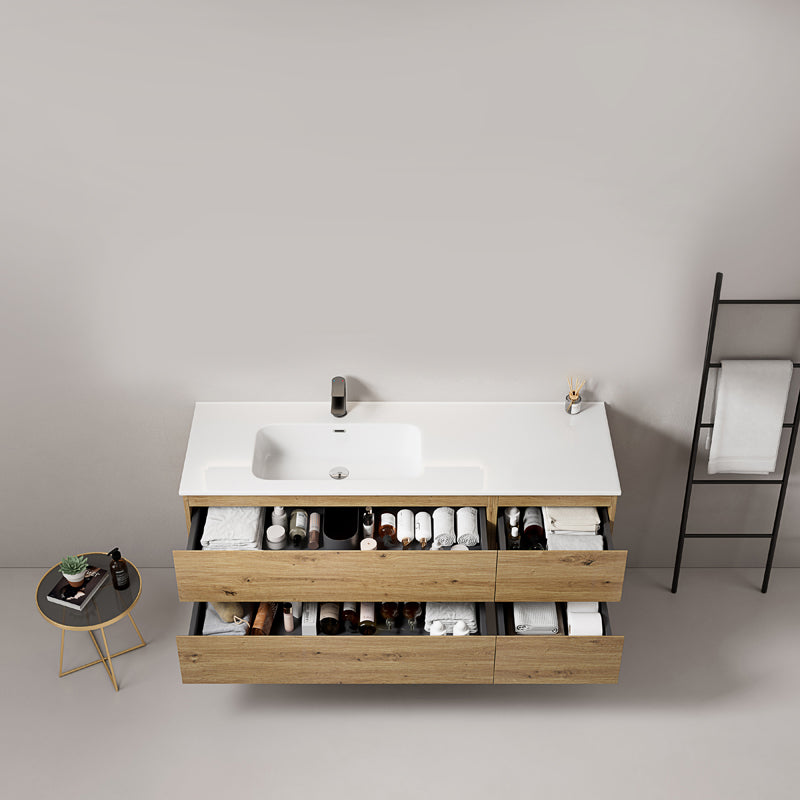 Mobile bagno sospeso 140 cm Bruno Medio Lavabo a Sinistra in Resina Senza Specchio - Fiji Wood