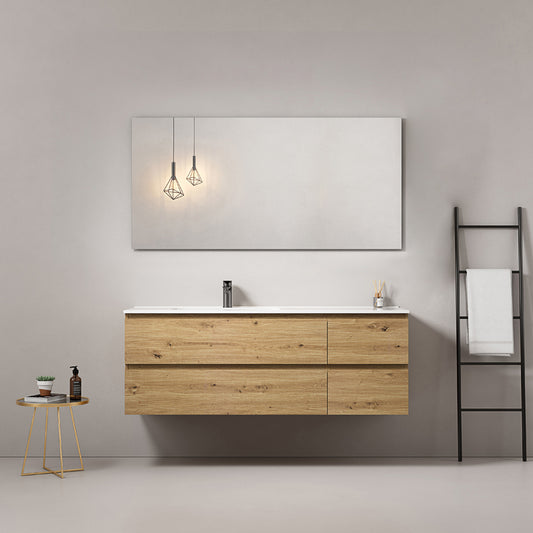 Mobile bagno sospeso 140 cm Bruno Medio Lavabo a Sinistra in Resina Specchio Quadro - Fiji Wood