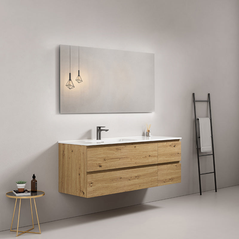 Mobile bagno sospeso 140 cm Bruno Medio Lavabo a Sinistra in Resina Specchio Quadro - Fiji Wood