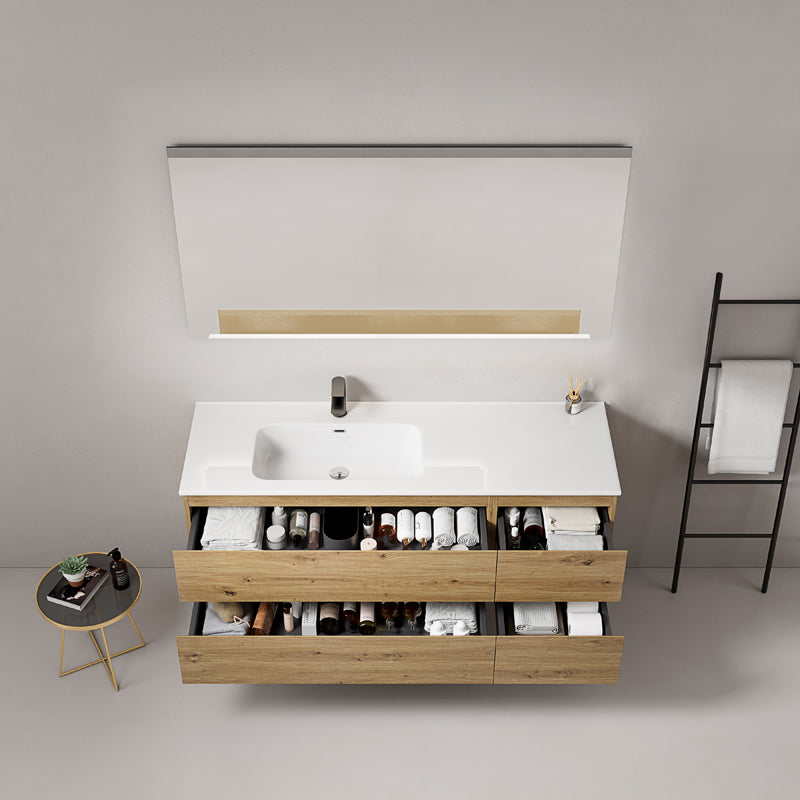 Mobile bagno sospeso 140 cm Bruno Medio Lavabo a Sinistra in Resina Specchio Quadro - Fiji Wood