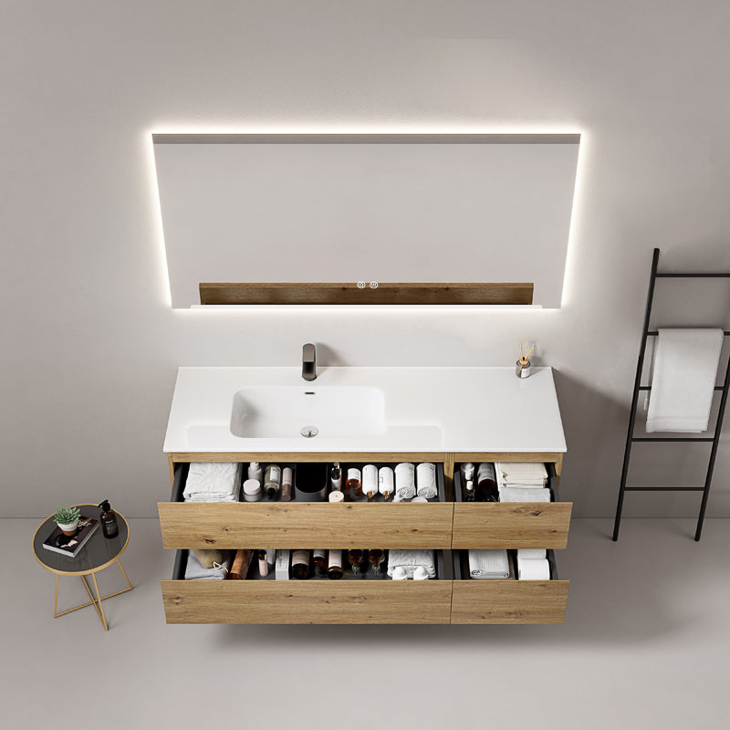 Mobile bagno sospeso 140 cm Bruno Medio Lavabo a Sinistra in Resina Specchio Quadro Retroilluminato - Fiji Wood