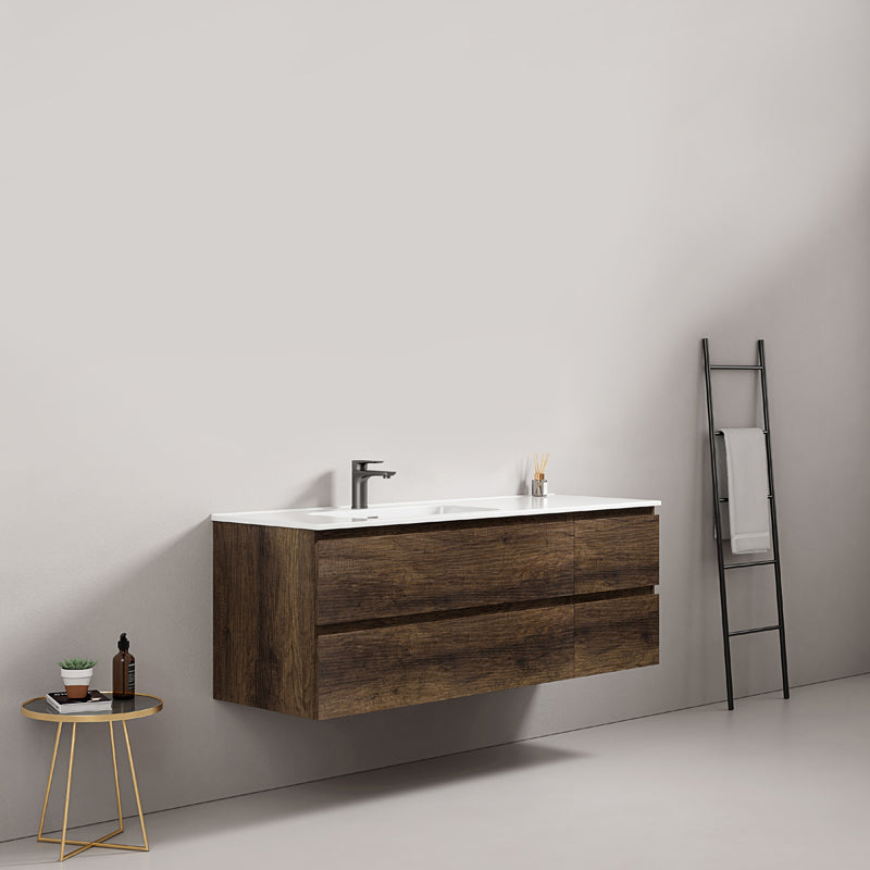 Mobile bagno sospeso 140 cm Bruno Scuro Lavabo a Sinistra in Resina Senza Specchio - Fiji Wood