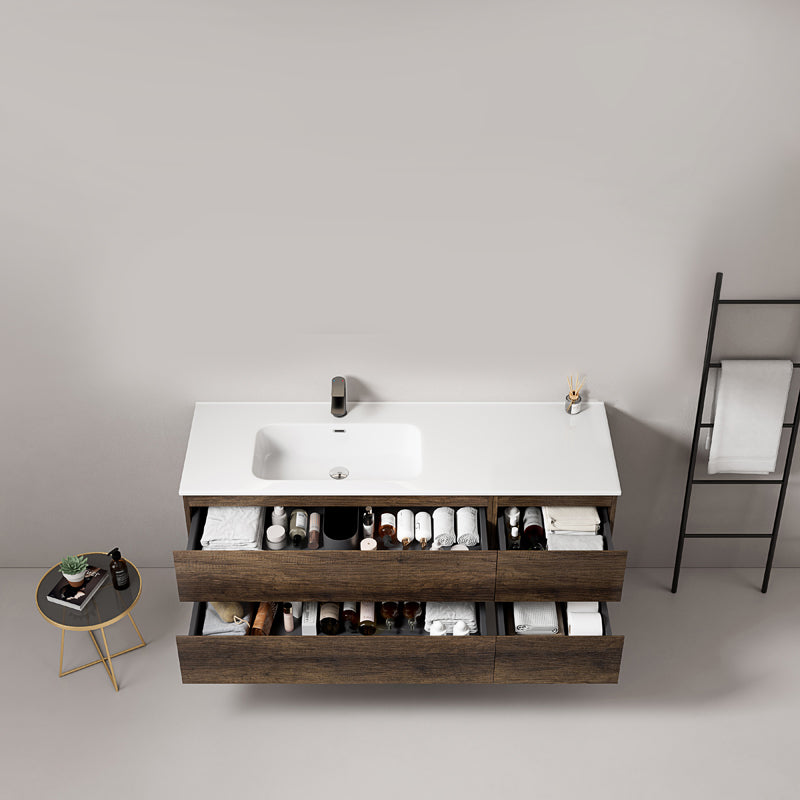 Mobile bagno sospeso 140 cm Bruno Scuro Lavabo a Sinistra in Resina Senza Specchio - Fiji Wood