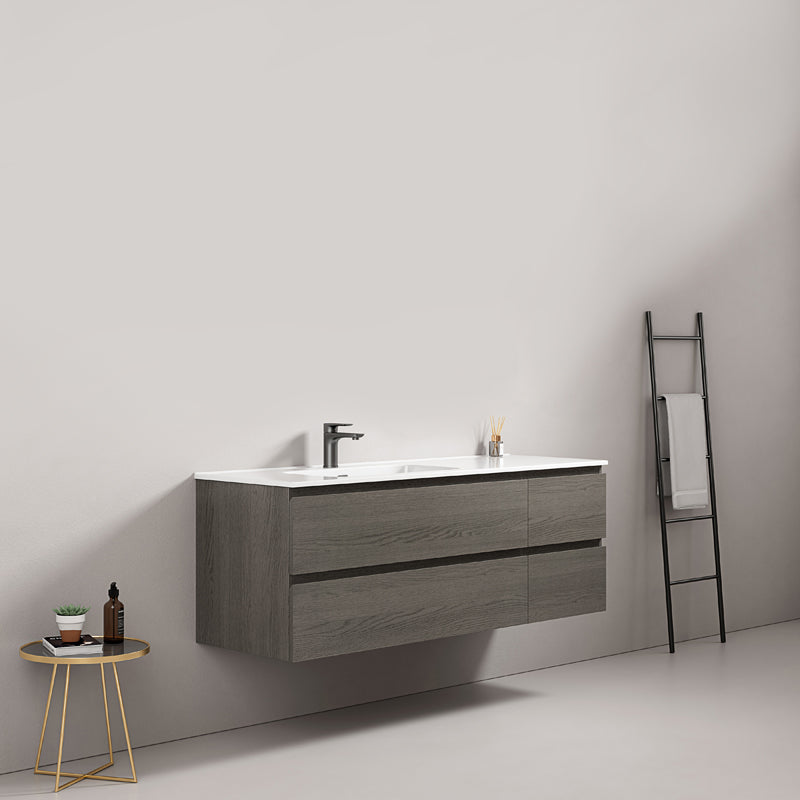 Mobile bagno sospeso 140 cm Grey Lavabo a Sinistra in Resina Senza Specchio - Fiji Wood