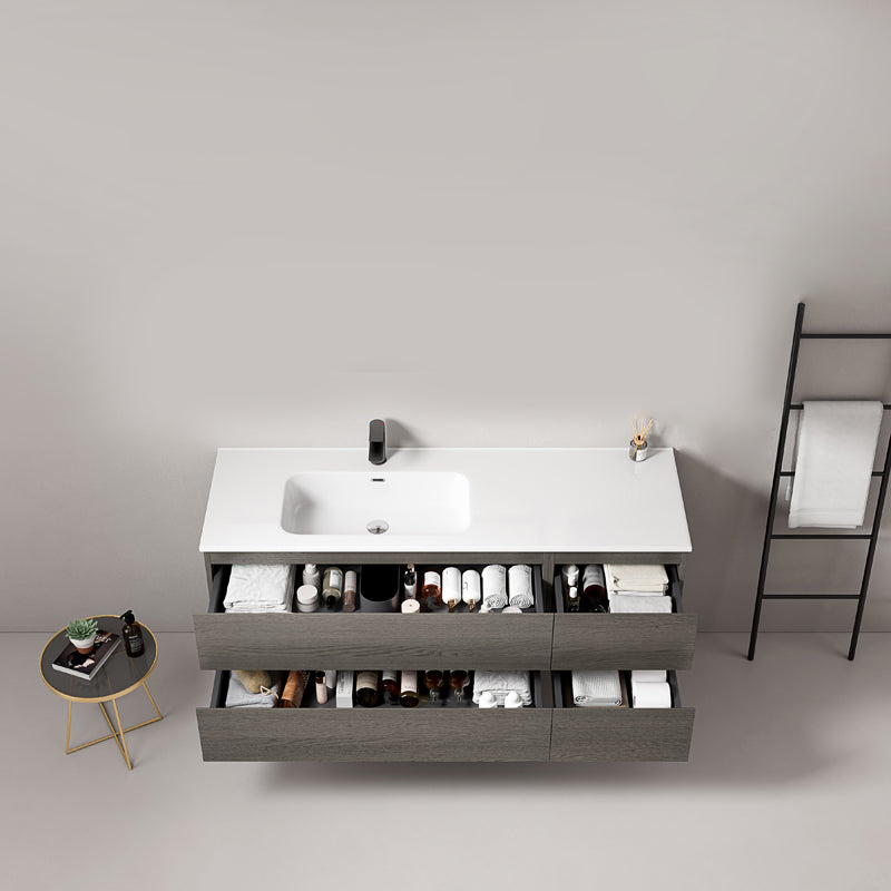 Mobile bagno sospeso 140 cm Grey Lavabo a Sinistra in Resina Senza Specchio - Fiji Wood