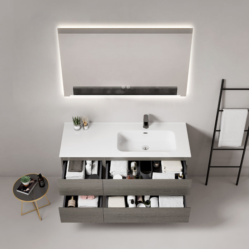 Mobile bagno sospeso 140 cm Grey Lavabo a Sinistra in Resina Specchio Quadro Retroilluminato - Fiji Wood