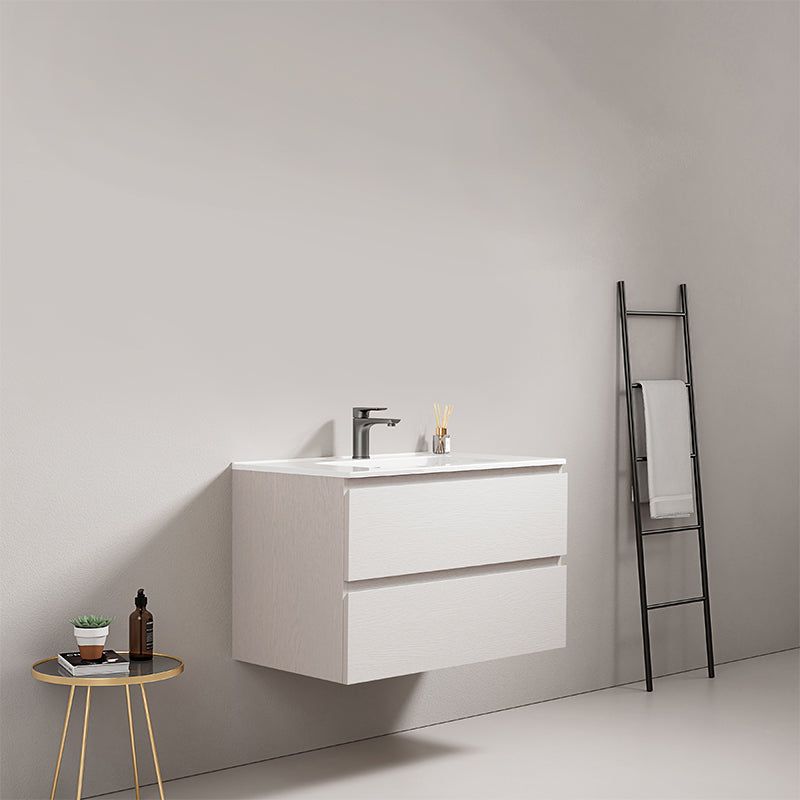 Mobile bagno sospeso 80 cm Bianco Lavabo in Ceramica Senza Specchio - Fiji Wood