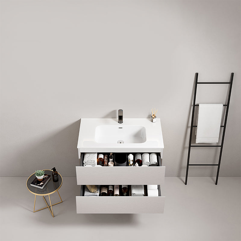 Mobile bagno sospeso 80 cm Bianco Lavabo in Ceramica Senza Specchio - Fiji Wood