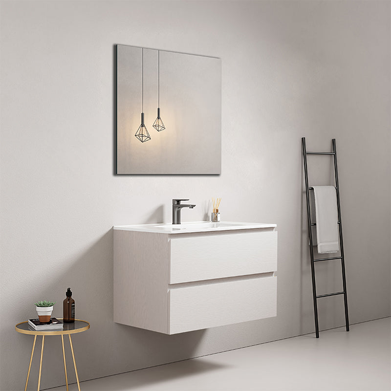 Mobile bagno sospeso 80 cm Bianco Lavabo in Ceramica Specchio Quadro - Fiji Wood