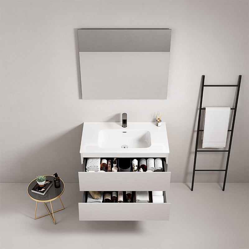 Mobile bagno sospeso 80 cm Bianco Lavabo in Ceramica Specchio Quadro - Fiji Wood