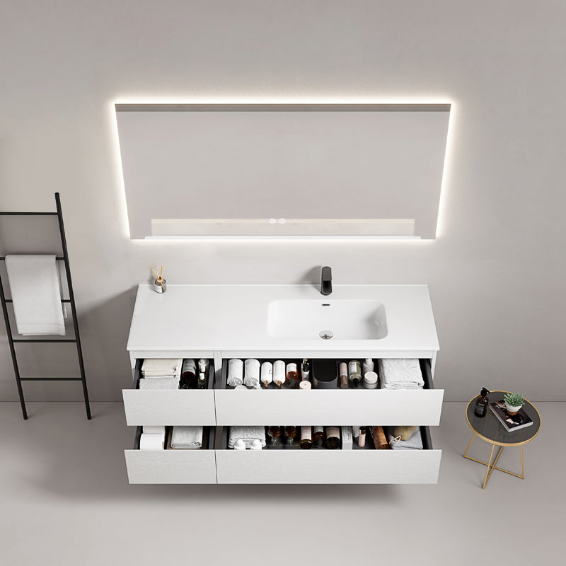 Mobile bagno sospeso 140 cm Bianco Lavabo a Destra in Resina Specchio Quadro Retroilluminato - Fiji Wood