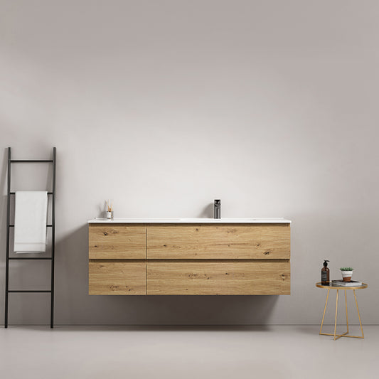 Mobile bagno sospeso 140 cm Bruno Medio Lavabo a Destra in Resina Senza Specchio - Fiji Wood