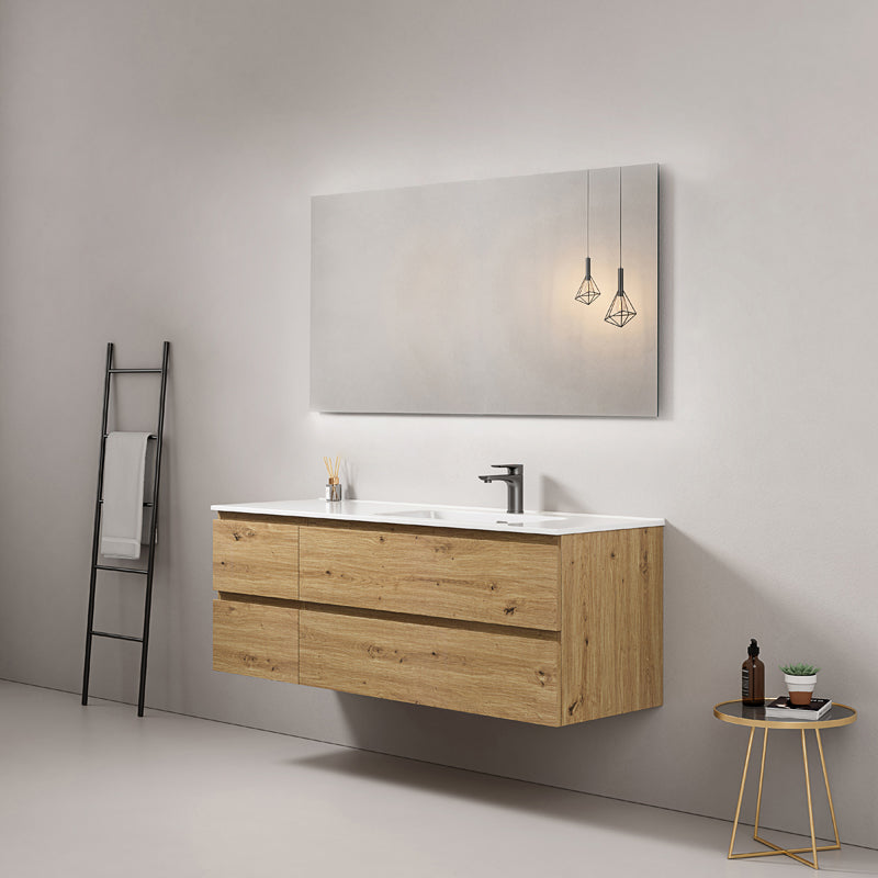 Mobile bagno sospeso 140 cm Bruno Medio Lavabo a Destra in Resina Specchio Quadro - Fiji Wood